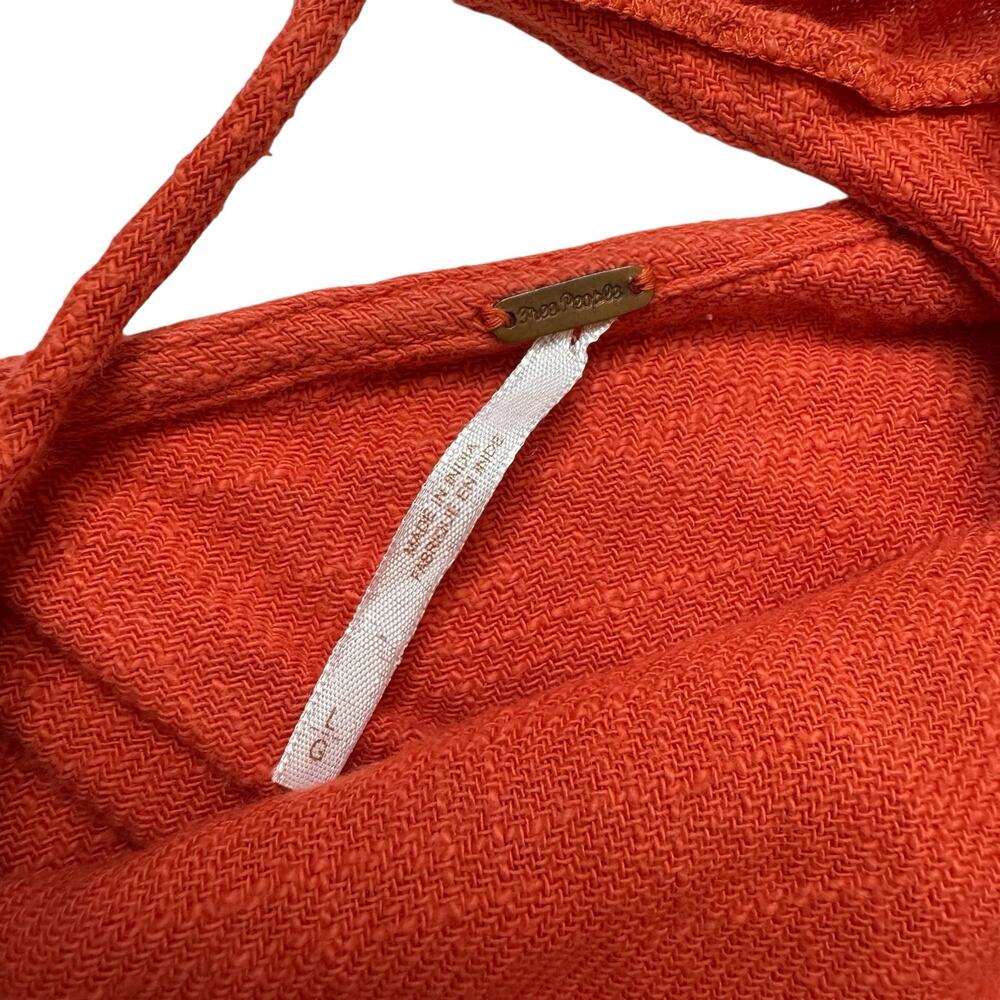 FREE PEOPLE Orange More Than Gauze Cotton Tie-Back Halter Mini Dress Size Large - Picture 6 of 13